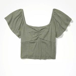 NEW American Eagle Cinch-Front Flutter Sleeve Top